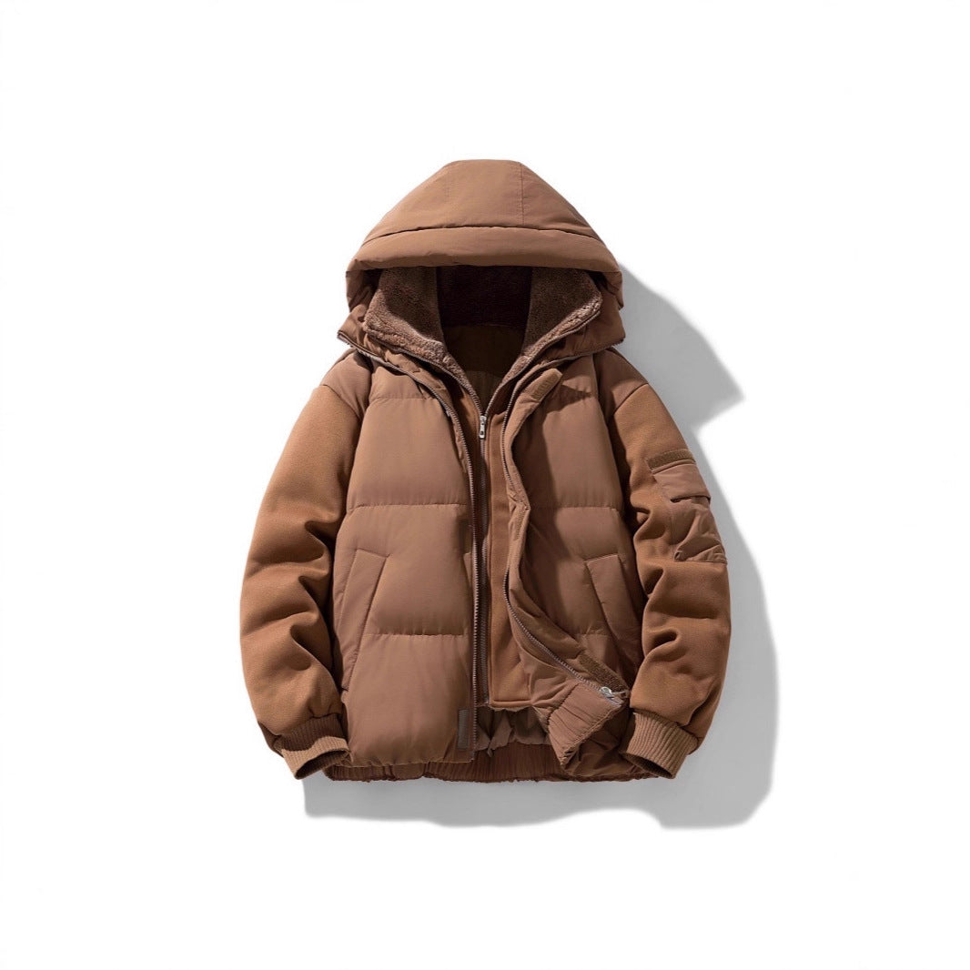 Men's padded hooded jacket with teddy lining and contrasting softshell sleeves Chichicherry