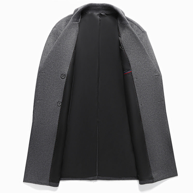 Men's Long Wool Blend Overcoat in Minimalist Cut with Notched Lapel and Concealed Pockets Chichicherry