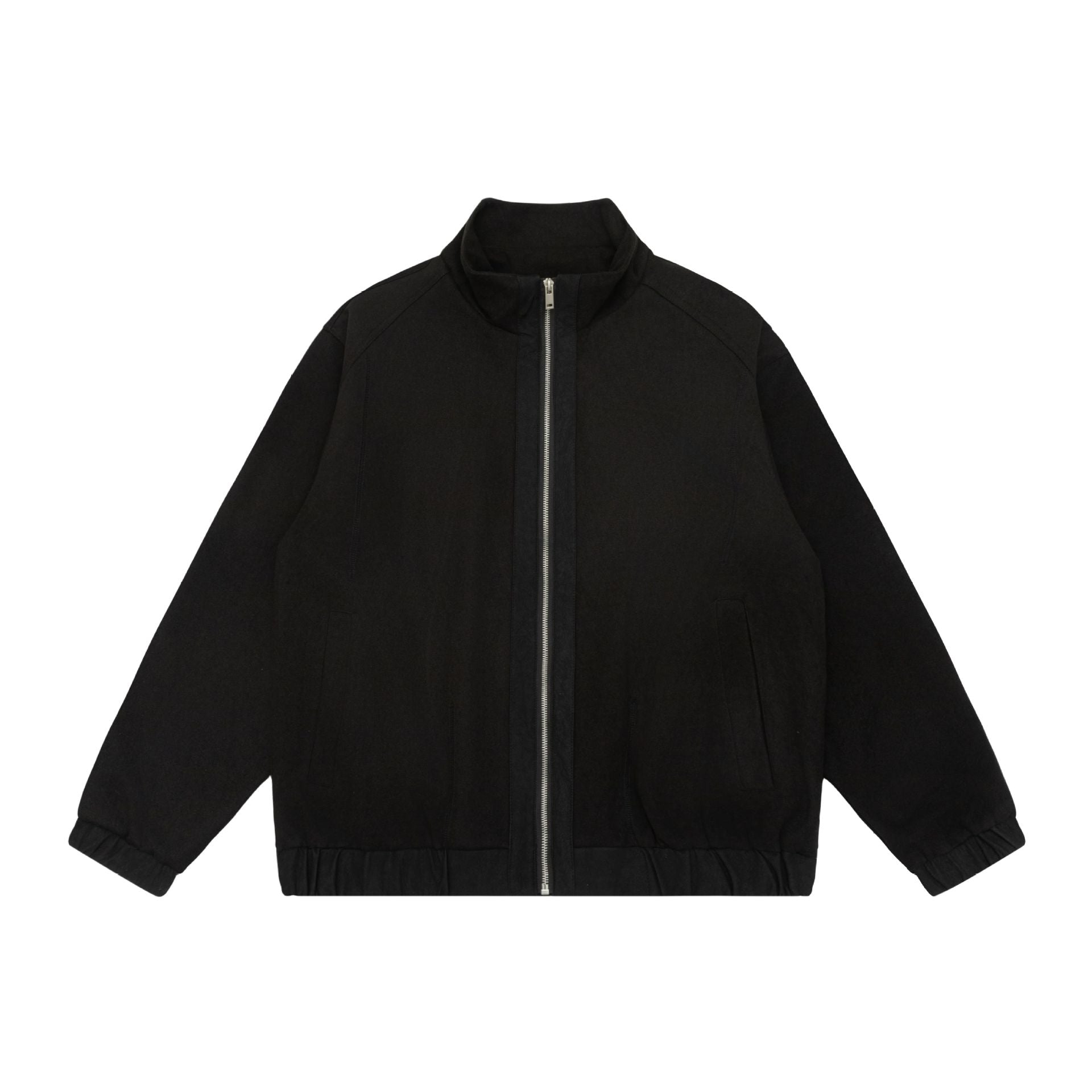Unisex short jacket in boxy cut made of wool blend with funnel collar and zipper Chichicherry
