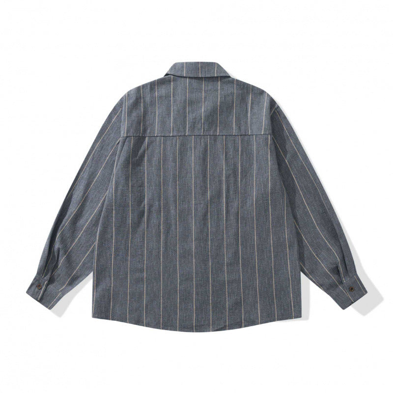 Unisex Oversized Shirt Jacket with Pinstripes, Chest Pocket and Boxy Cut Chichicherry