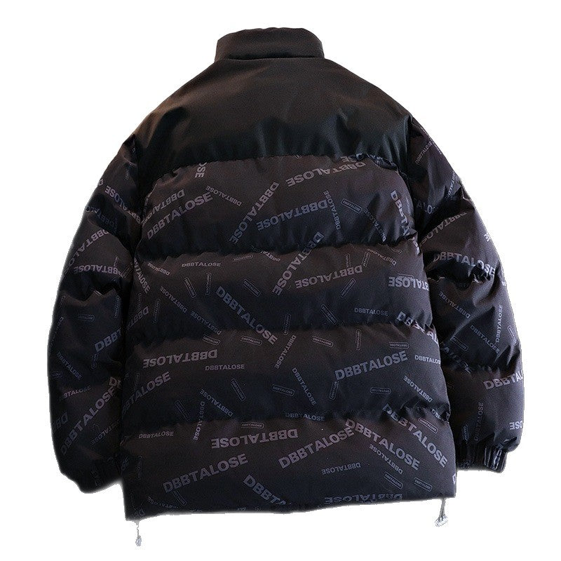 Unisex Padded Quilted Jacket with Allover Logo Print, High Stand-Up Collar & Adjustable Hem Chichicherry