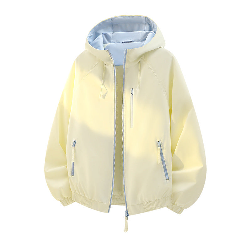 Women's lightweight hooded shell jacket in urban look with contrasting lining, zippered pockets, and elastic hem Chichicherry