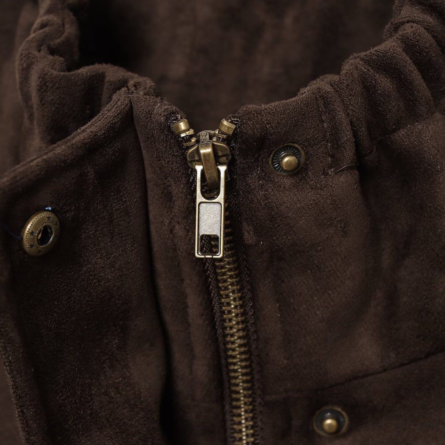 Women's short bomber-style jacket in velour look with high funnel collar and waist belt Chichicherry