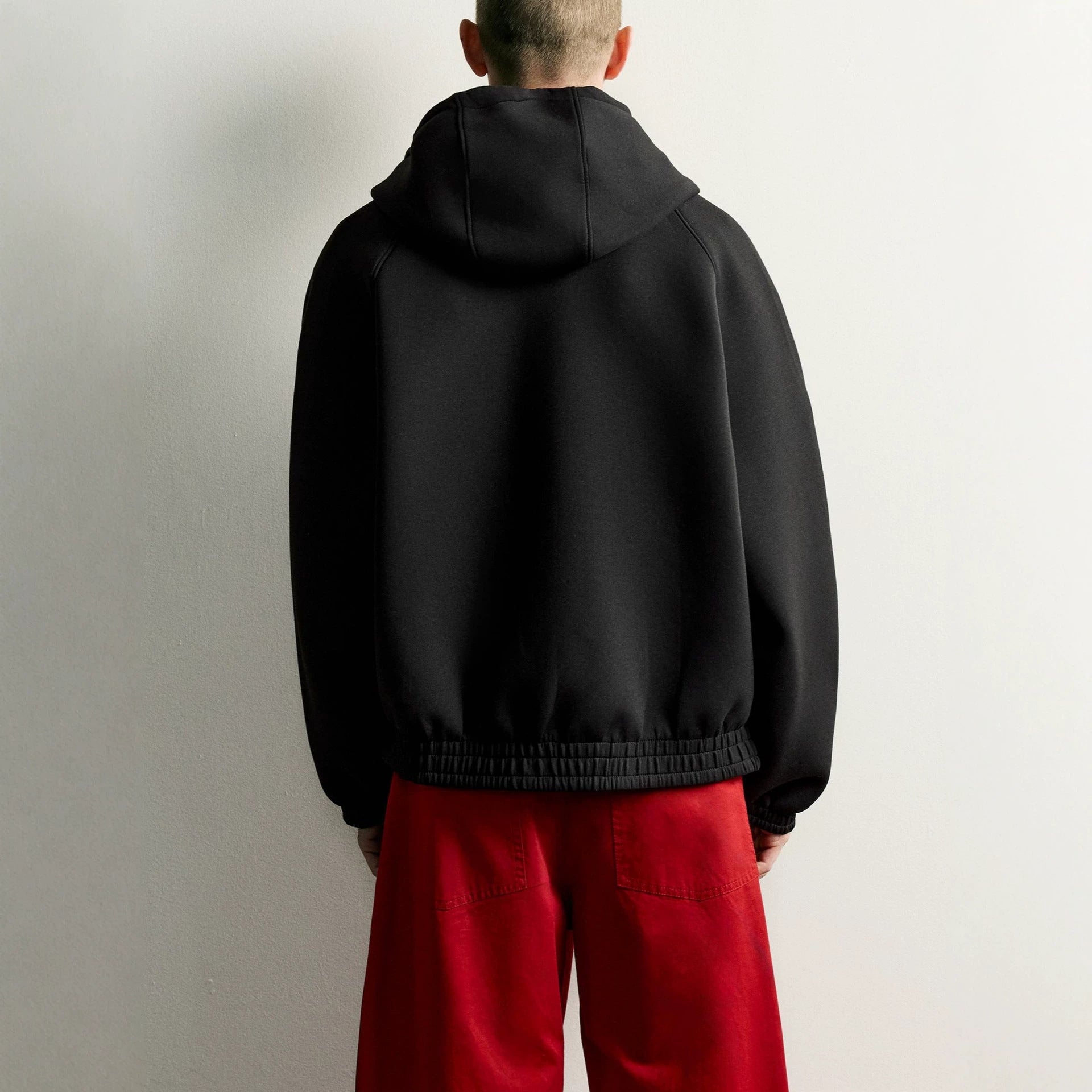 Men's Boxy Hoodie Jacket with Padded Texture and Checkered Lined Hood Chichicherry