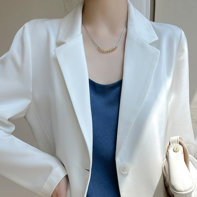 Women's Slightly Tailored Long Blazer with Button Closure and Flap Pockets Chichicherry