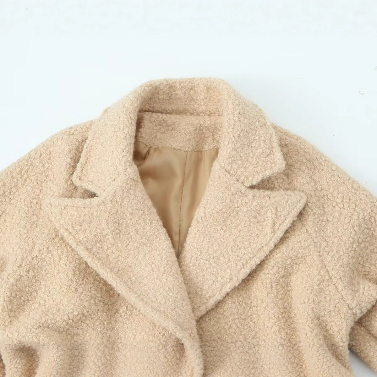 Women's Double-Breasted Teddy Coat with Tie Belt and Buckle Sleeves Chichicherry