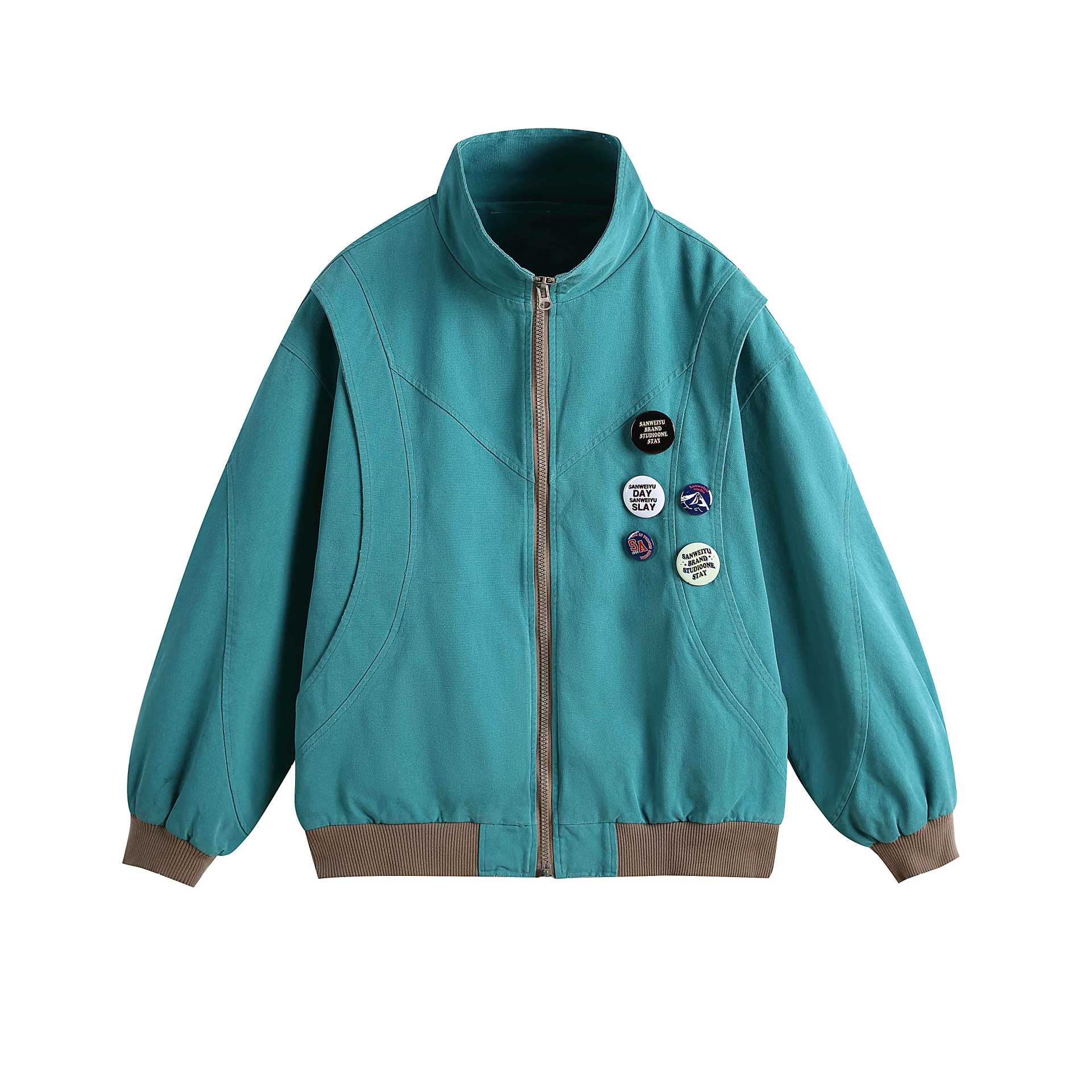 Women's short blouson with stand-up collar, ribbed cuffs and lapel pins Chichicherry