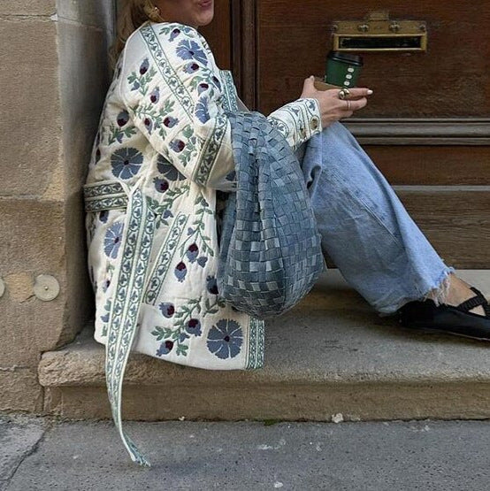 Women's cardigan with folk floral embroidery, button placket and loose fit Chichicherry