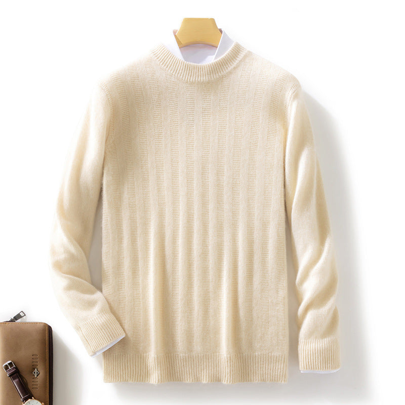 Men's fine knit pullover with a short stand-up collar, textured vertical ribbing, and slim fit Chichicherry