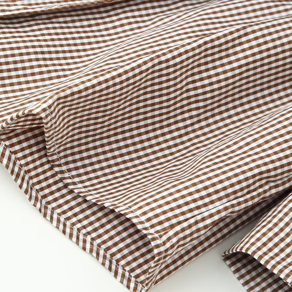 Women Tailored Shirt Dress with Check Pattern and Tied Belt Chichicherry