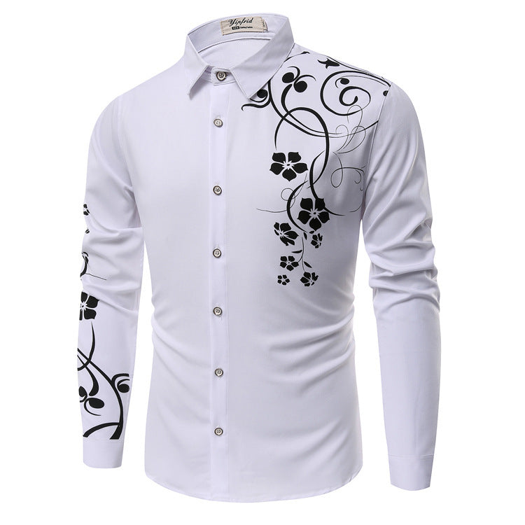 Men's Slim-Fit Shirt with Floral Allover Print, Long Sleeve and Stretch Cotton Blend Chichicherry