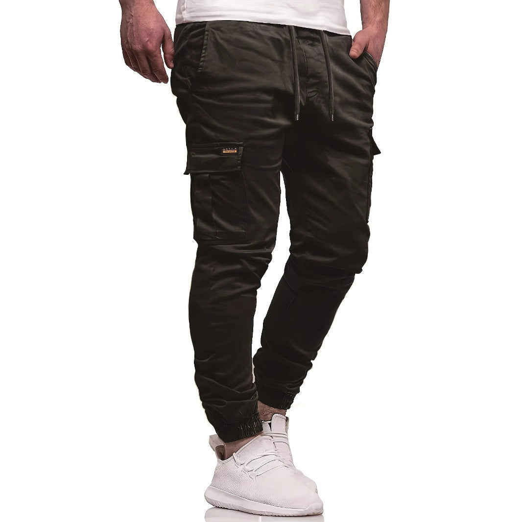 Men's Slim-Tapered Utility Cargo Pants in Jogger Style with Flap and Zipper Pockets Chichicherry