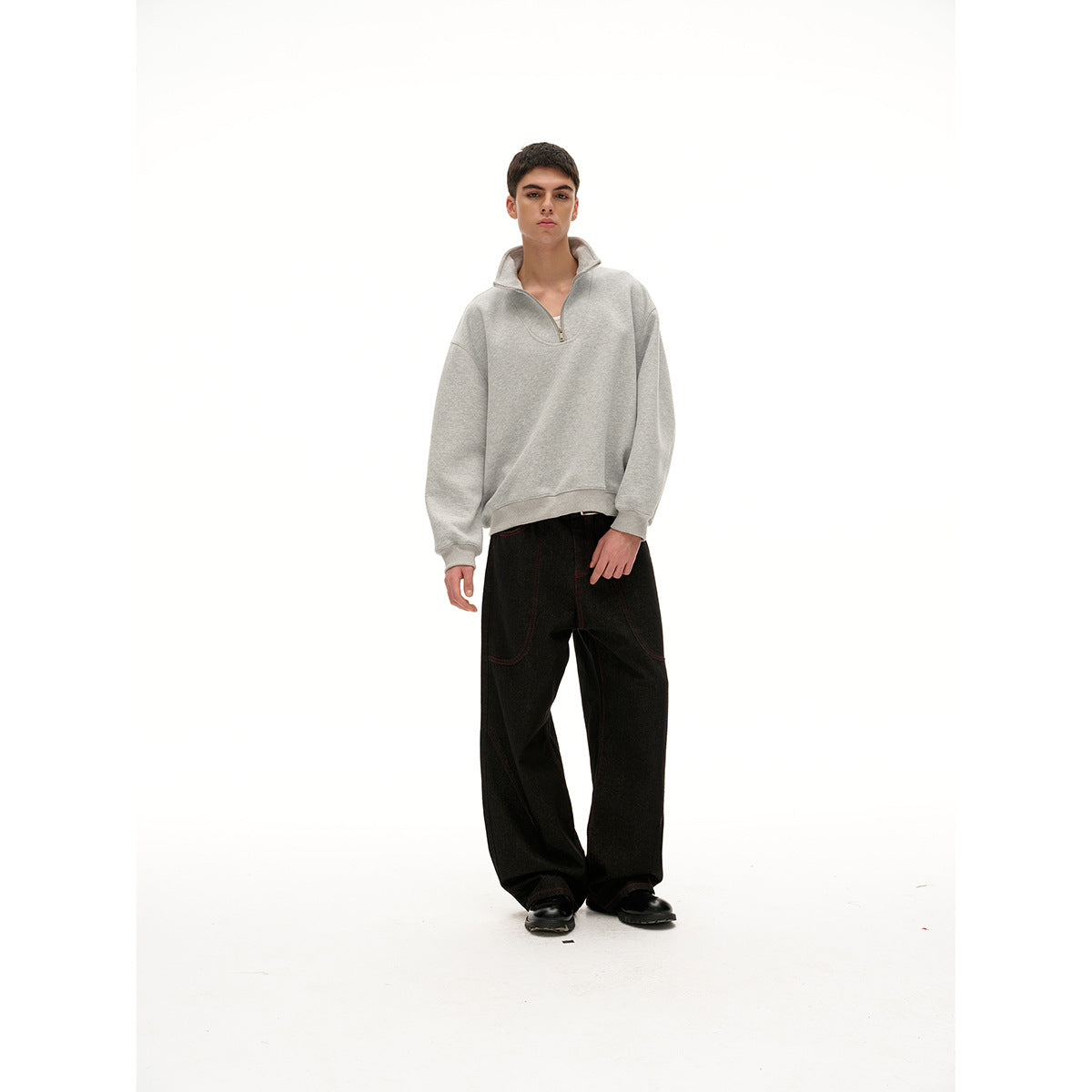 Women's Oversize Halfzip Stand Collar Sweatshirt made of heavy cotton blend Chichicherry