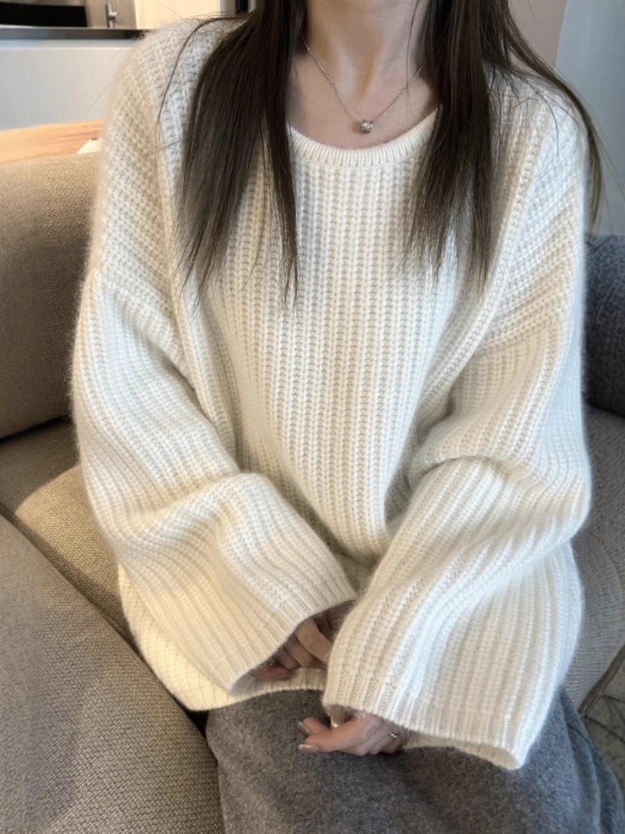 Women Oversize Fluffy Sweater in Mohair Look with Structured Ribbed Appearance Chichicherry