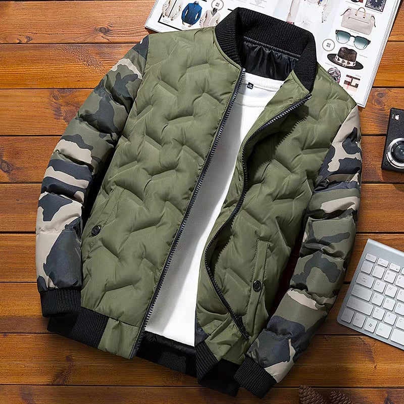 Men's lightly padded bomber jacket in urban camo mix with diamond quilting and ribbed finishes Chichicherry