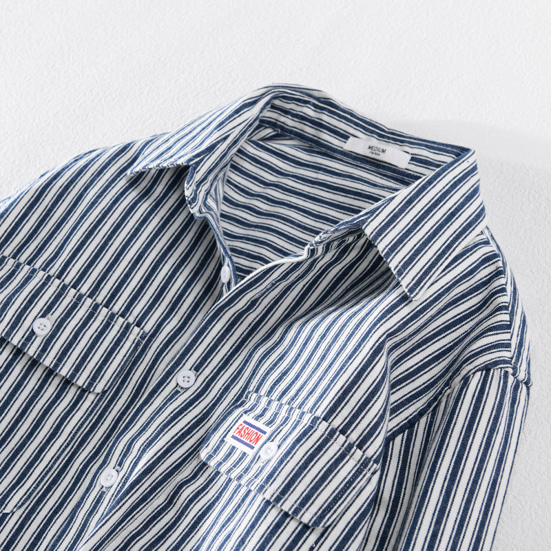 Men's Maritime Striped Overshirt made of Cotton Twill with Chest Pockets and Relaxed Fit Chichicherry