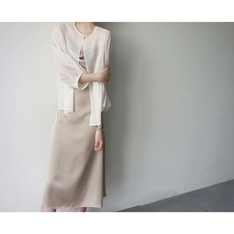 Women's Elegant Chiffon Jacket with Flared Sleeves Chichicherry