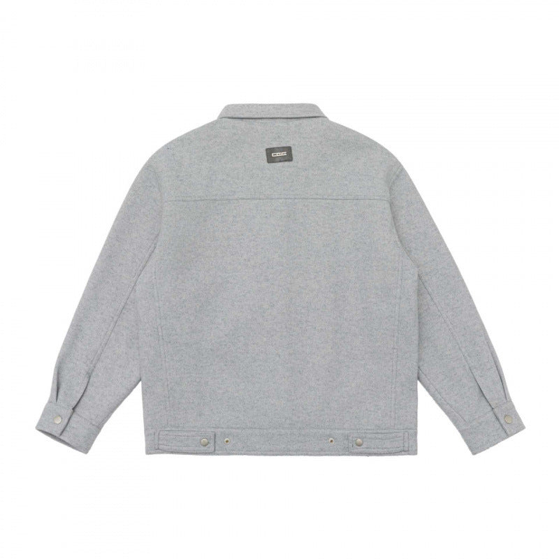 Men's Oversize Shirt Jacket in Boxy Cut made of Wool Blend with Snap Button Placket and Patch Pockets Chichicherry