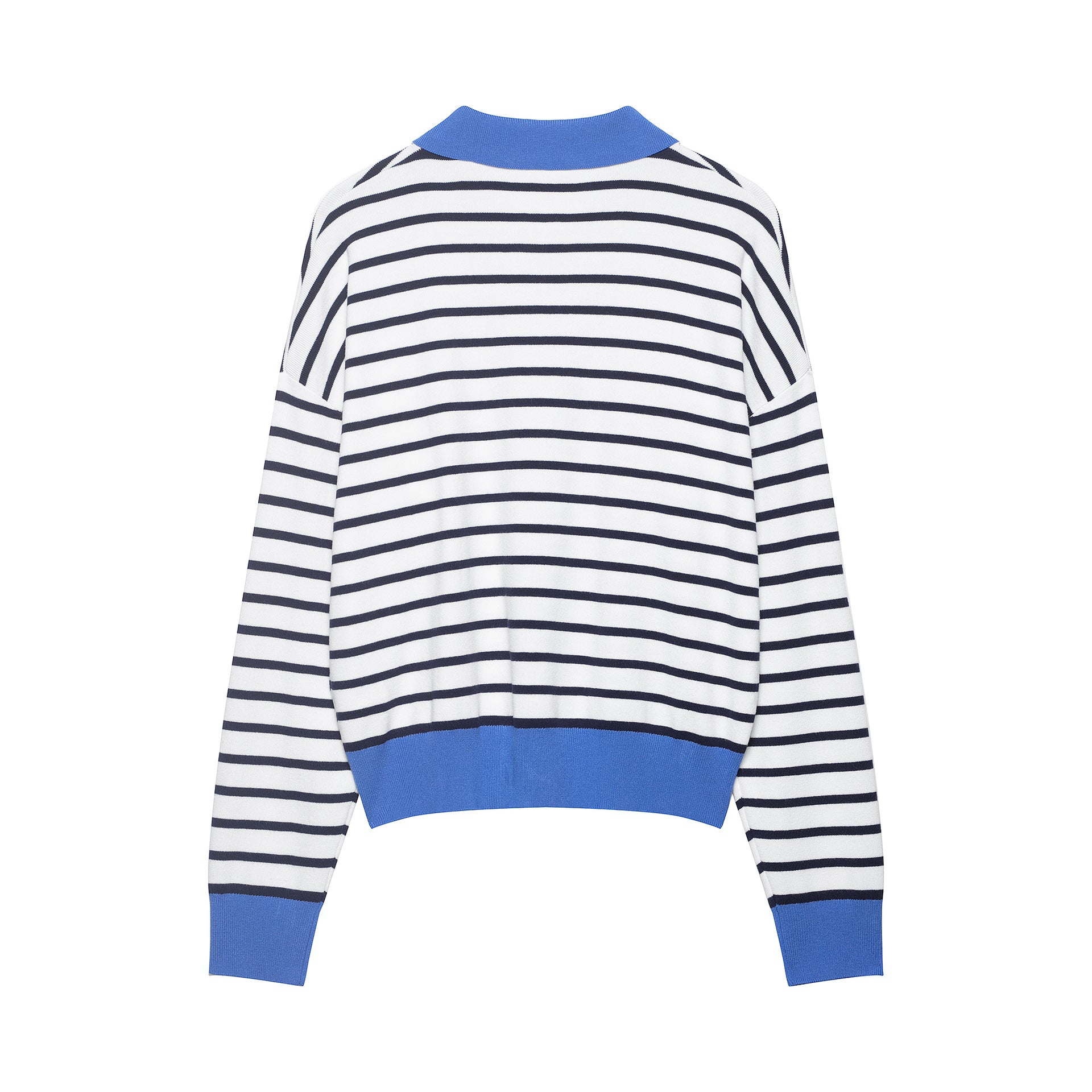 Women's Striped Cropped Knit Polo with Half Zipper and Wide Ribbed Cuff Chichicherry