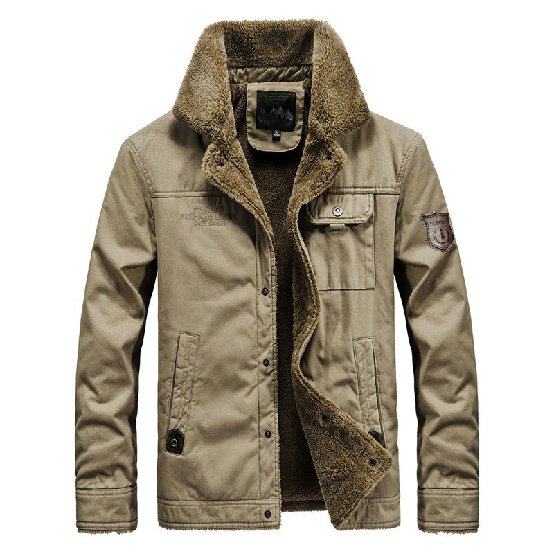 Men's warm padded canvas field jacket with Sherpa lining and utility pockets Chichicherry