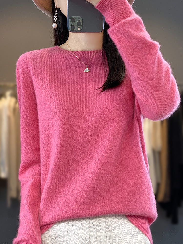 Ladies Luxurious Fine Knit Round Neck Sweater with Soft Fluffy Finish and Narrow Cuff Shape Chichicherry