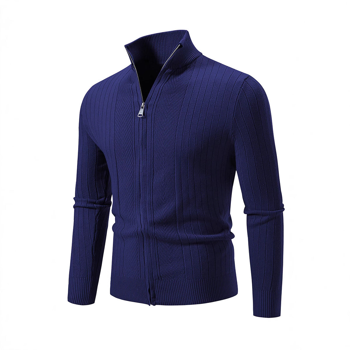 Men's slim fit fine knit zip jacket with stand-up collar and distinctive rib structure Chichicherry