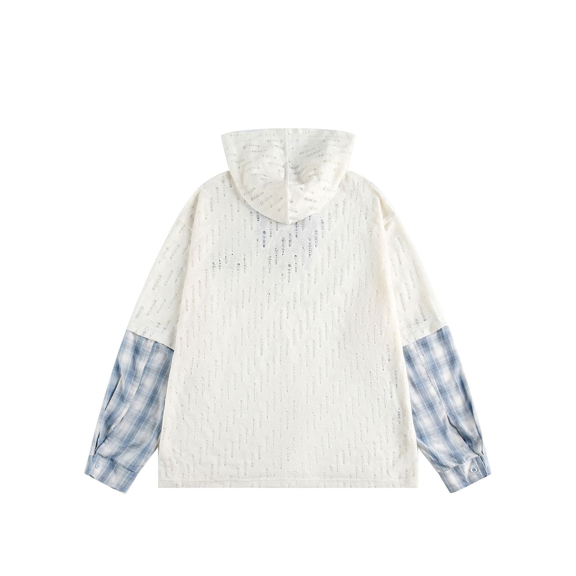 Unisex Casual Hoodie in Layering Look with Lace-Up V-Neck Chichicherry