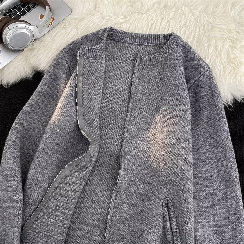 Damen Kurz geschnittene Feinstrick-Cardigan mit durchgehendem Reißverschluss und Eingrifftaschen Chichicherry