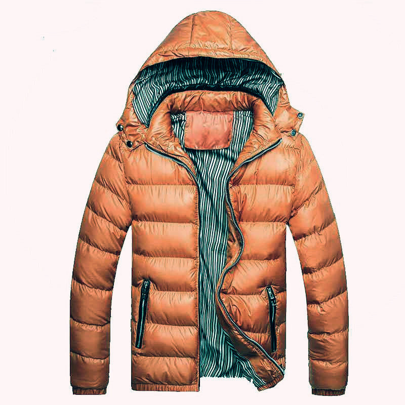 Men's Shiny Quilted Hooded Jacket with Thermo Padding and Striped Lining Chichicherry