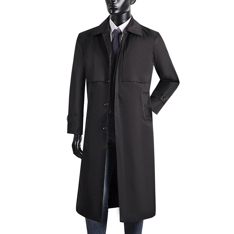 Men's long trench coat with concealed button placket and water-repellent features Chichicherry