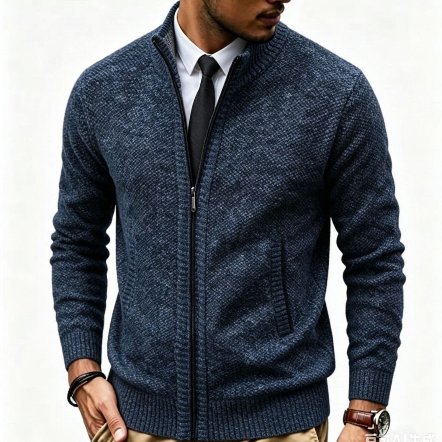 Men's structured knit cardigan with full zip and stand-up collar Chichicherry