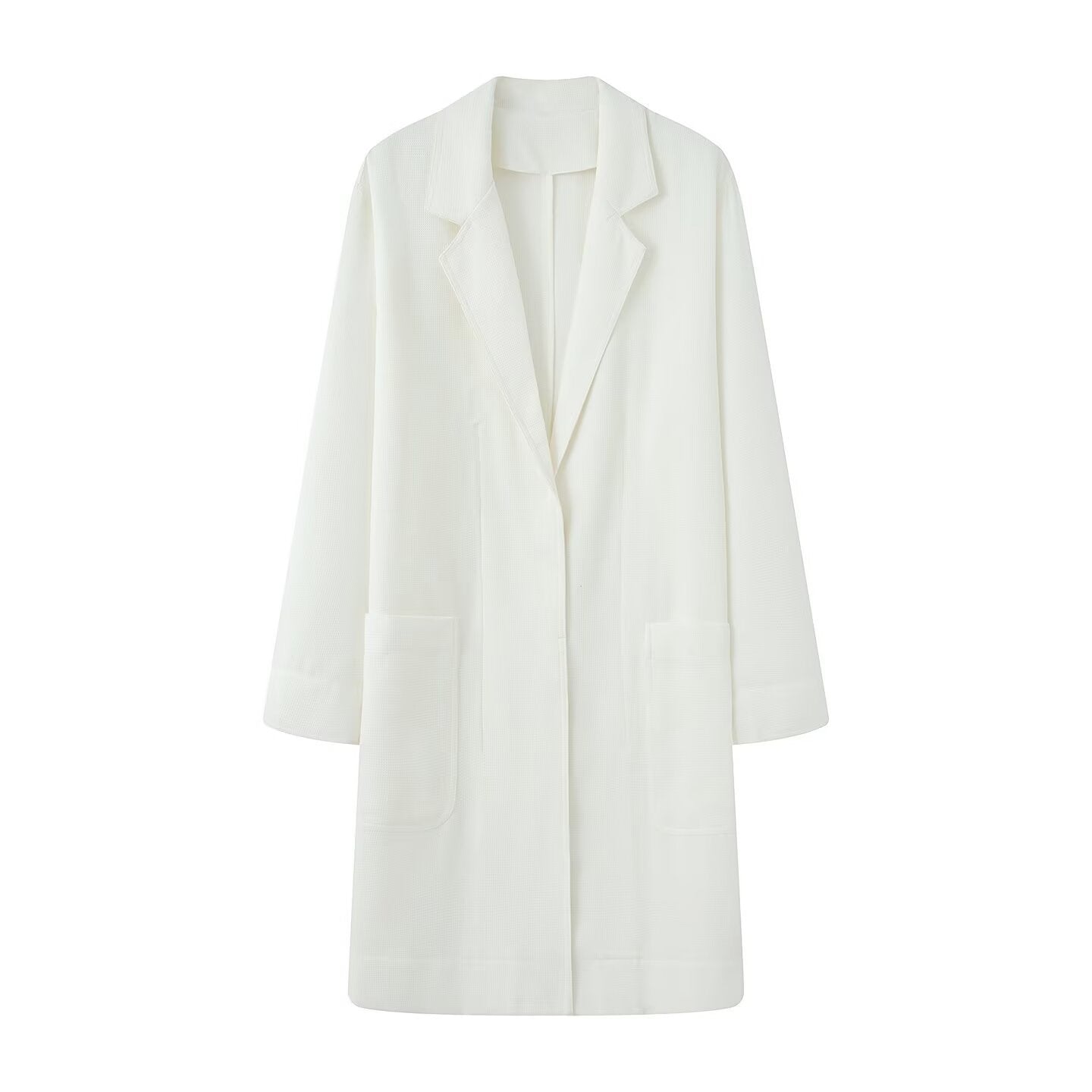 Women Longline Coat with Open Front, Casual Fit and Patch Pockets Chichicherry
