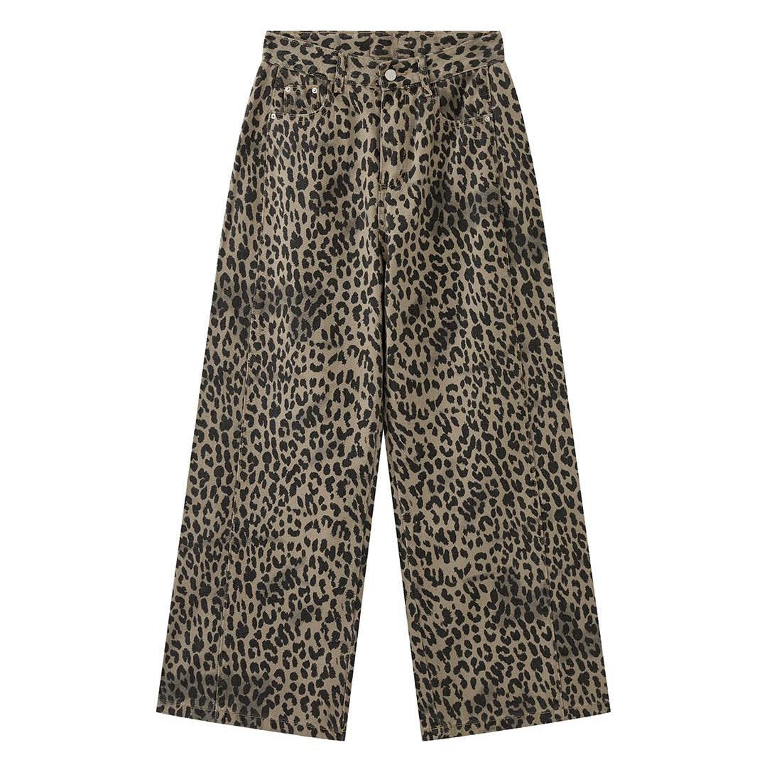 Women Wide High-Waist Palazzo Pants in Leopard Print with Relaxed Fit and High Waist Chichicherry