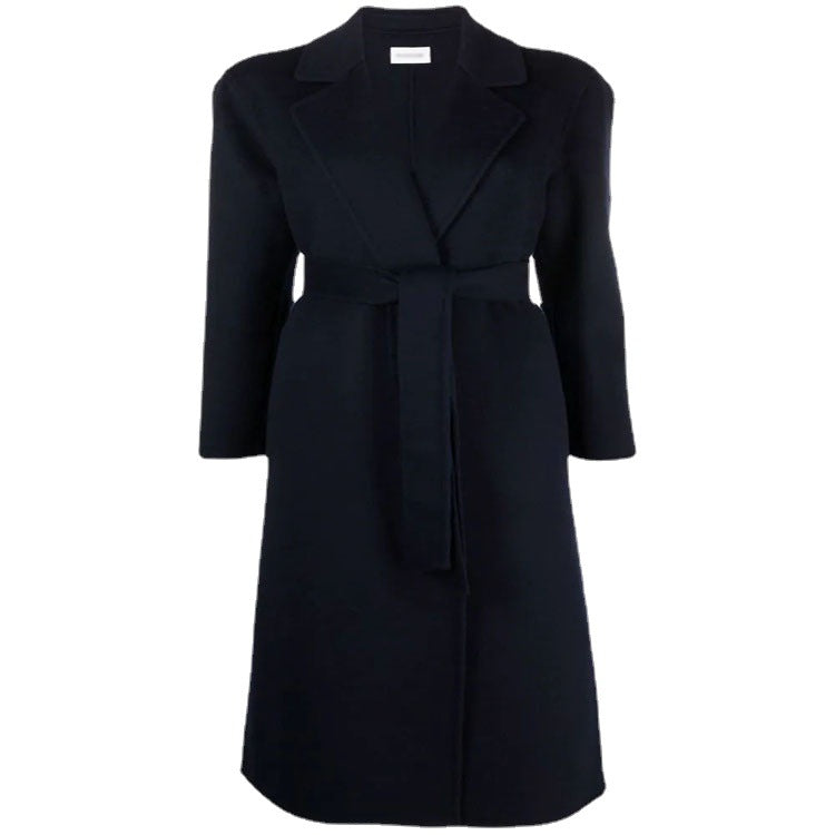Women's midi wrap coat made of wool-cashmere blend with shawl collar and tie belt Chichicherry