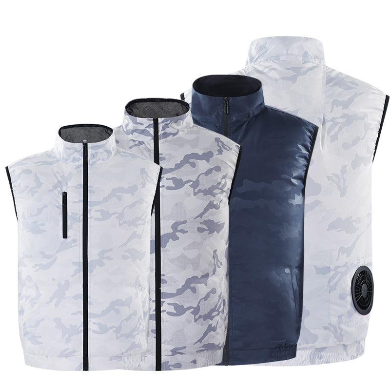 Men's lightweight short sleeve vest with stand-up collar, water-repellent nylon blend and zippered pockets Chichicherry