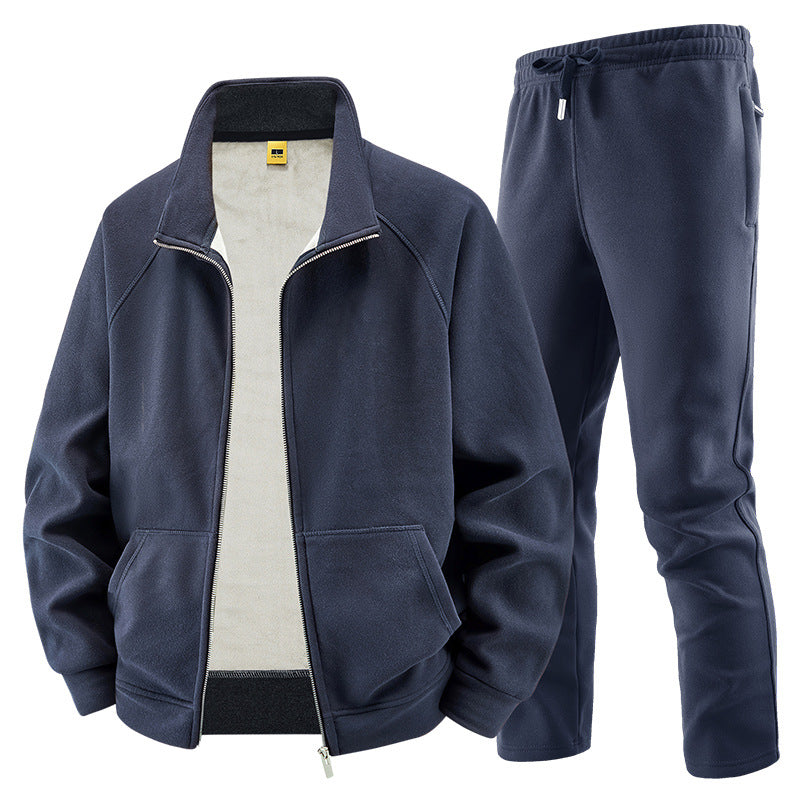 Men's Fleece Training Set with Stand-up Collar and Elastic Waistband Chichicherry