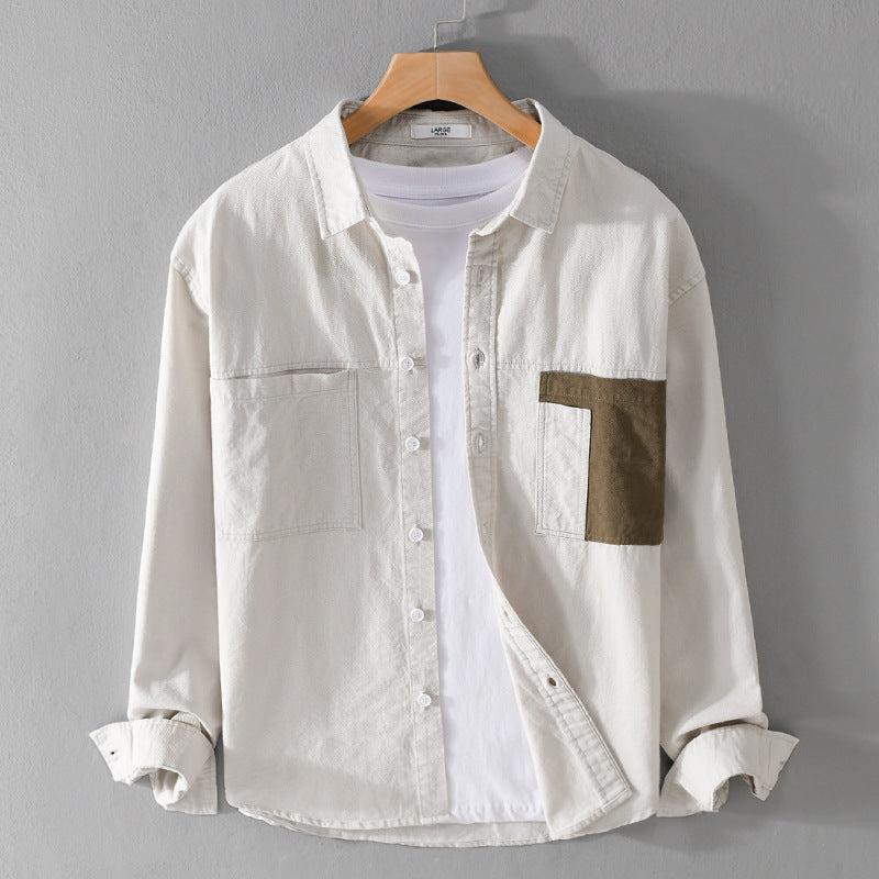 Men's Lightweight Cotton Overshirt with Contrast Chest Pocket and Relaxed Fit Chichicherry