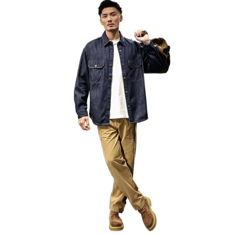 Herren Jeans-Worker-Hemdenjacke mit Druckknopfleiste und Overshirt-Schnitt Chichicherry