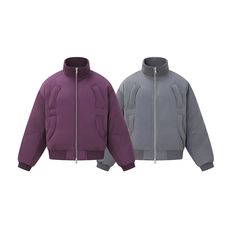 Women's short padded blouson jacket in boxy cut with high ribbed collar and prominent side pockets Chichicherry