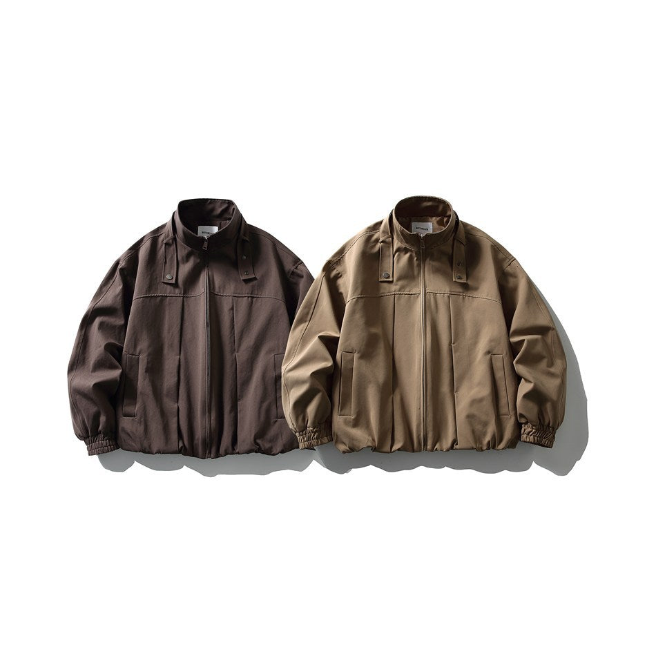 Men's Boxy Blouson Jacket in Overshirt Style with Stand Collar and Strap Detail Chichicherry