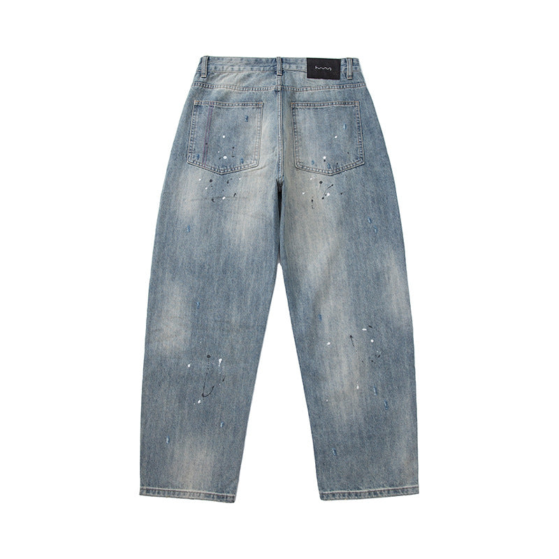 Women's baggy jeans with high waist, cropped leg and paint splatters Chichicherry