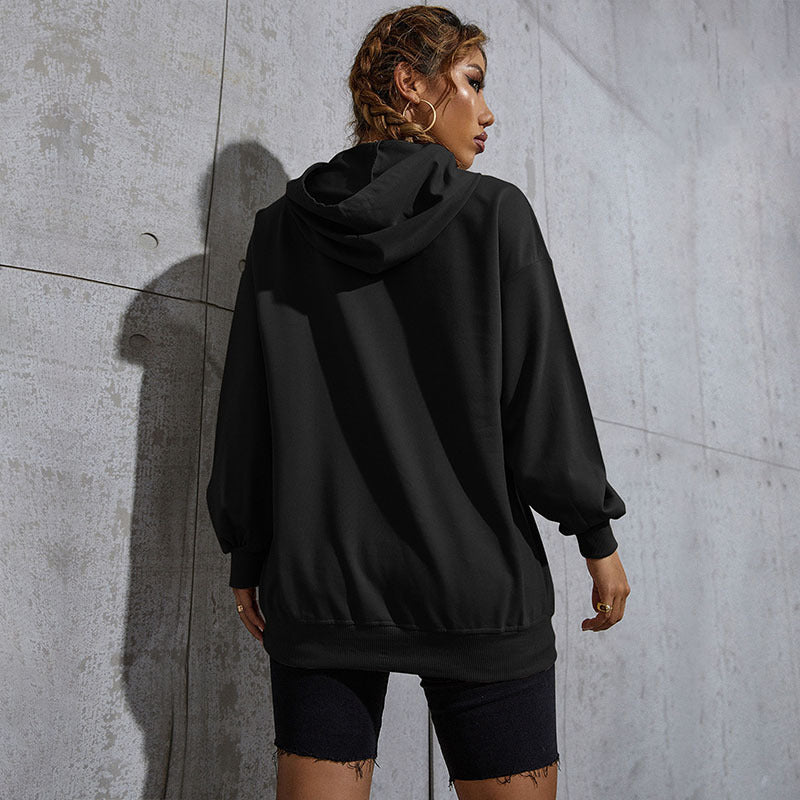 Women's Oversized Hoodie with Teddy Graphic, Kangaroo Pocket and Drawstring Hood