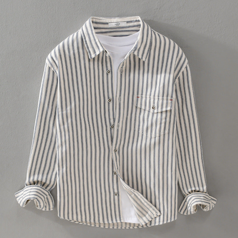Men Striped Overshirt made of lightweight cotton blend with chest pocket and Relaxed Fit Chichicherry