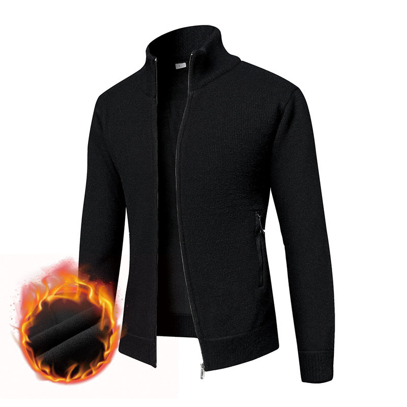 Men's Thermally Insulated Cardigan with Stand-Up Collar and Microfleece Interior Lining Chichicherry
