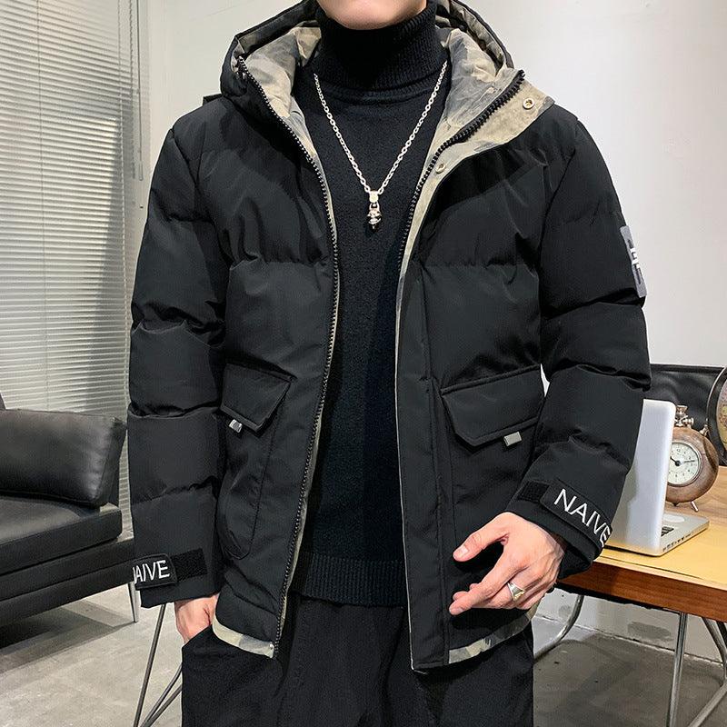 Men's quilted hooded jacket with flap pockets and adjustable Velcro cuffs Chichicherry
