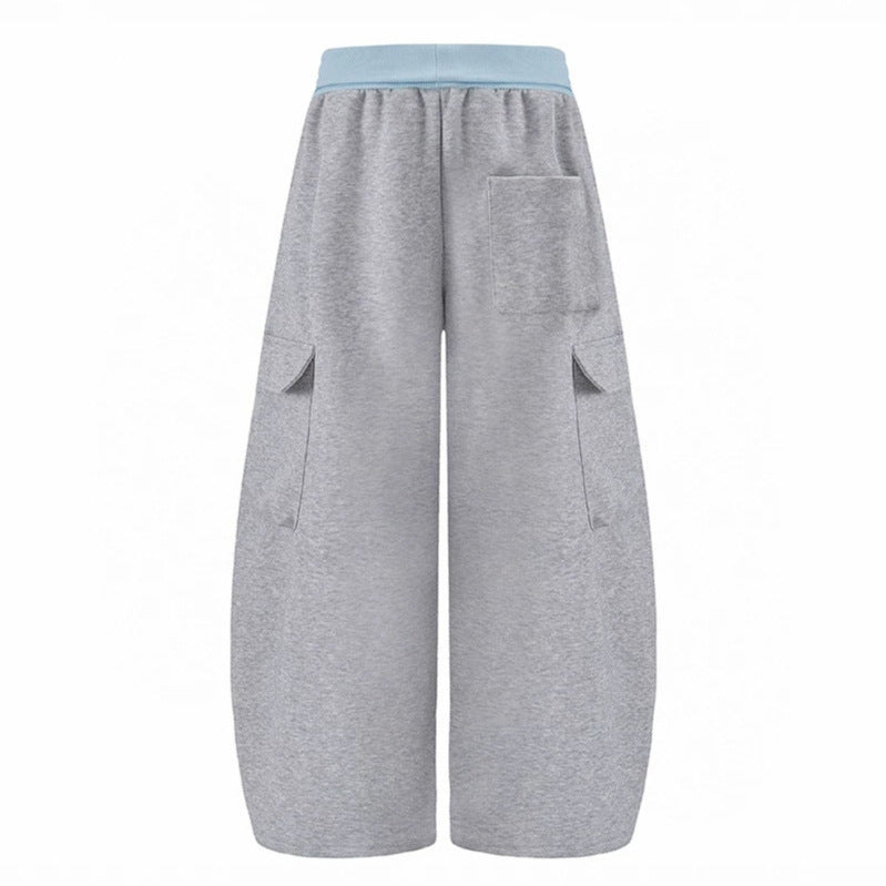 Women's Extra Wide Cargo Palazzo Sweatpants with High Comfort Waistband and Adjustable Hem