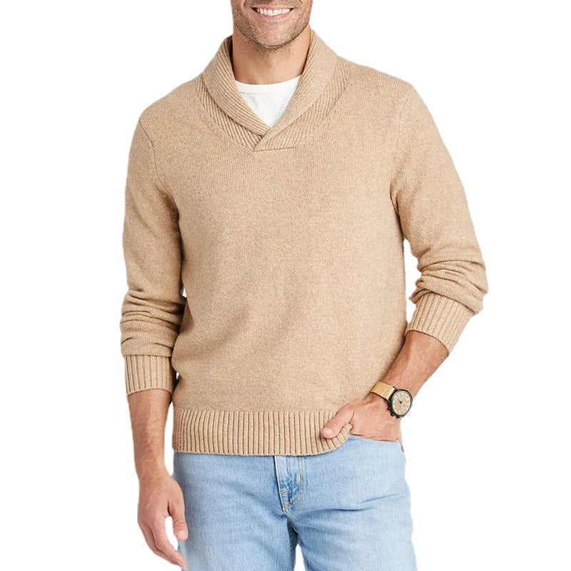 Men's shawl collar sweater made of mottled fine knit with ribbed cuffs Chichicherry