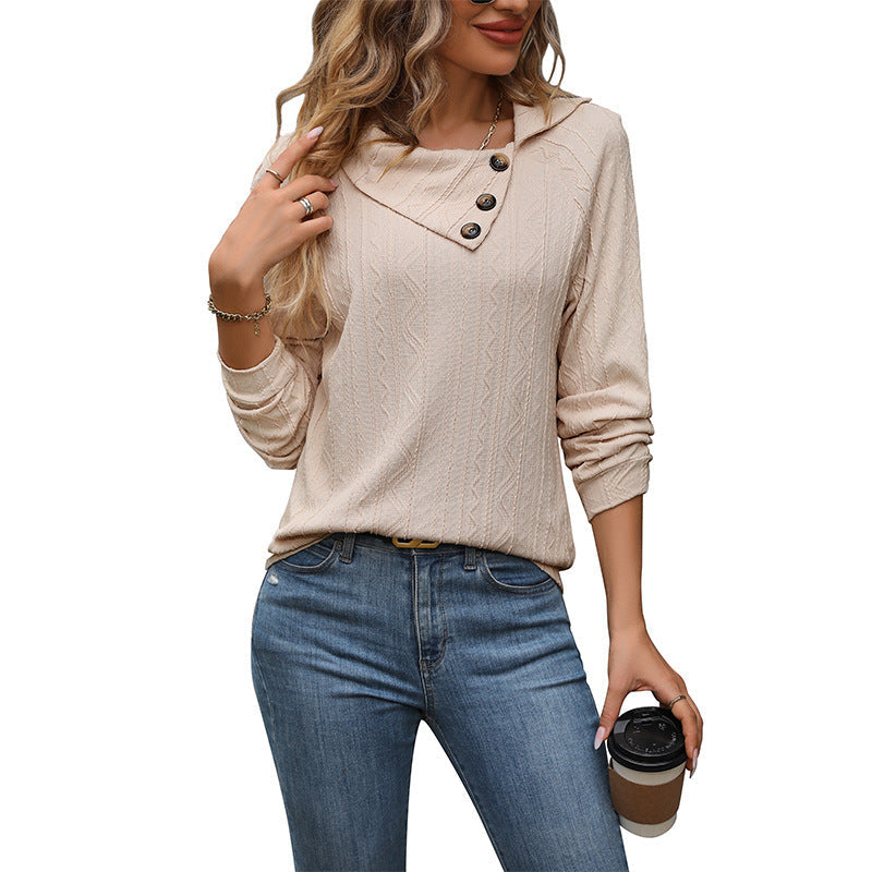 Women's fine knit pullover with asymmetrical button placket and textured pattern Chichicherry