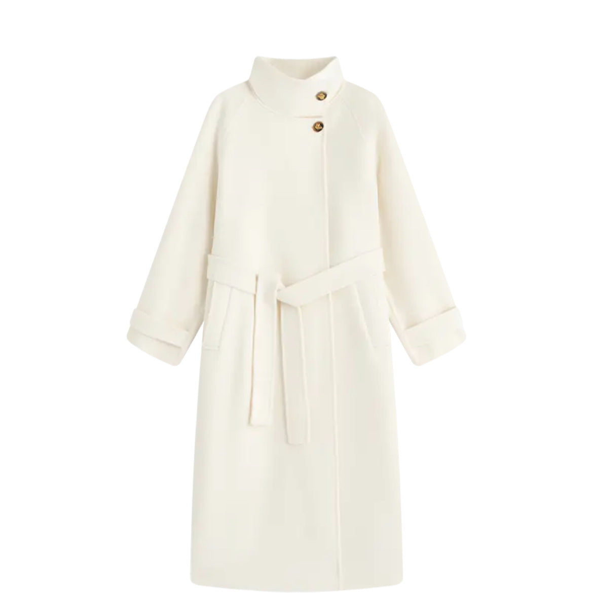 Women's wool coat with waist belt and stand-up collar Chichicherry