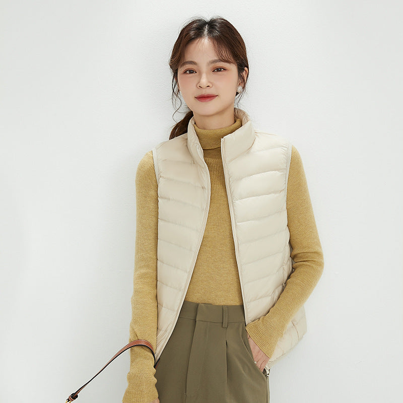 Women Minimalistic Ultra-Light Quilted Vest with Stand-Up Collar and Concealed Zipper Chichicherry